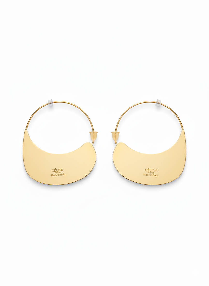 Sculptural Crescent Hoop Earrings (Gold)