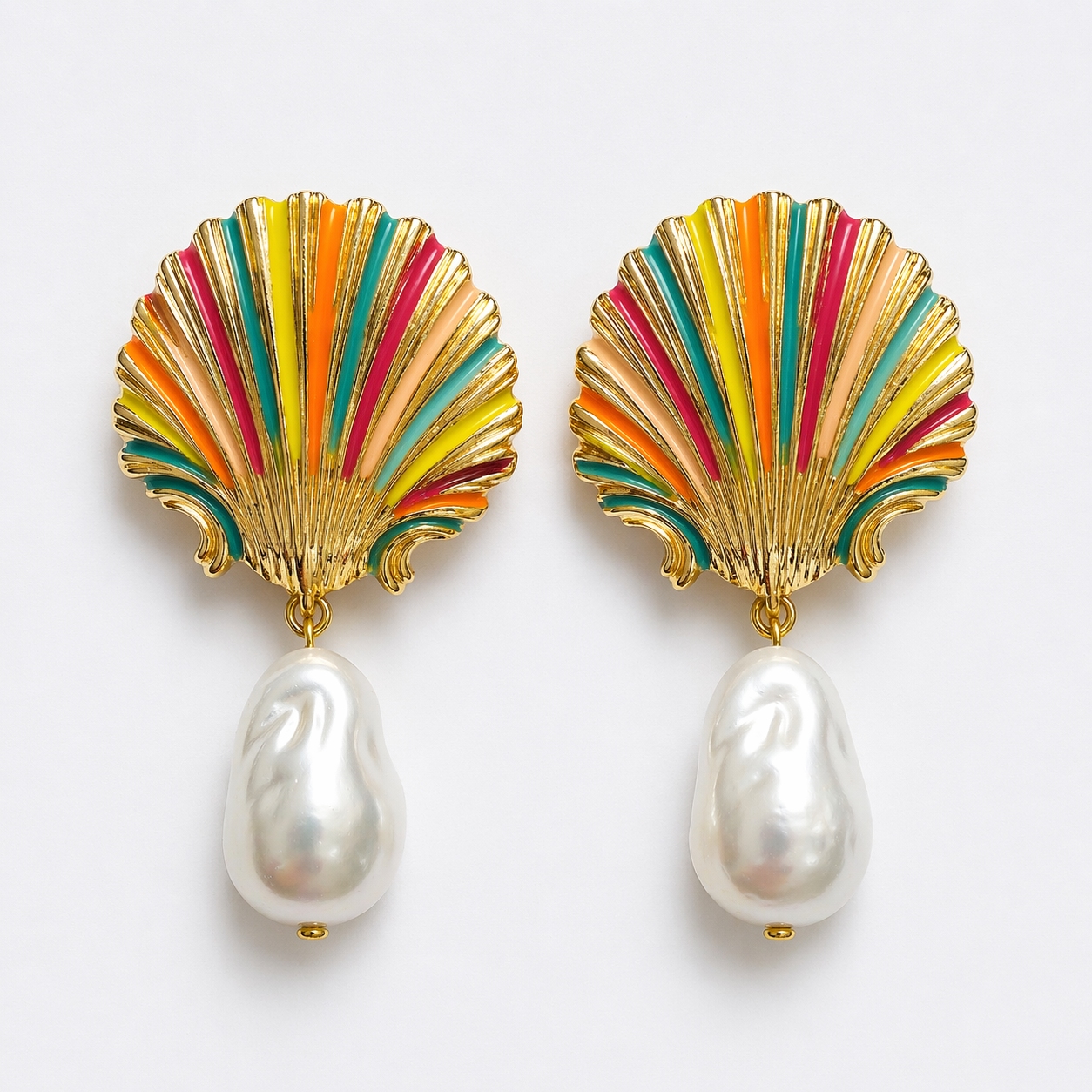 Rainbow Shell Pearl Drop Earrings