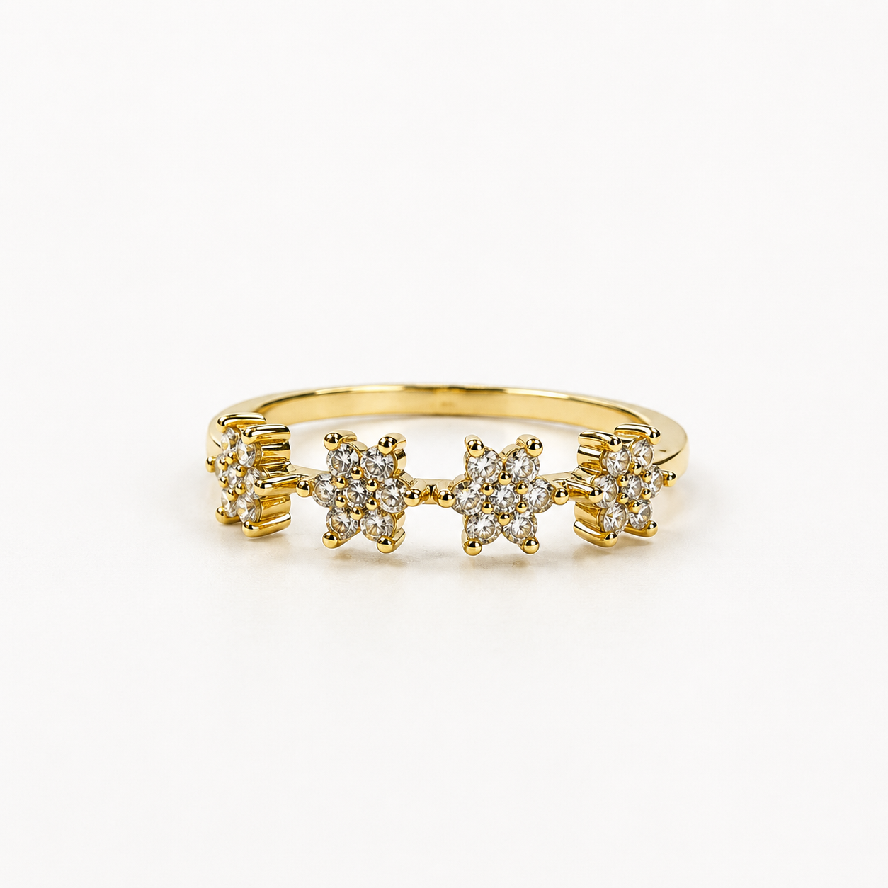 Golden Crystal Adjustable Blossom Ring