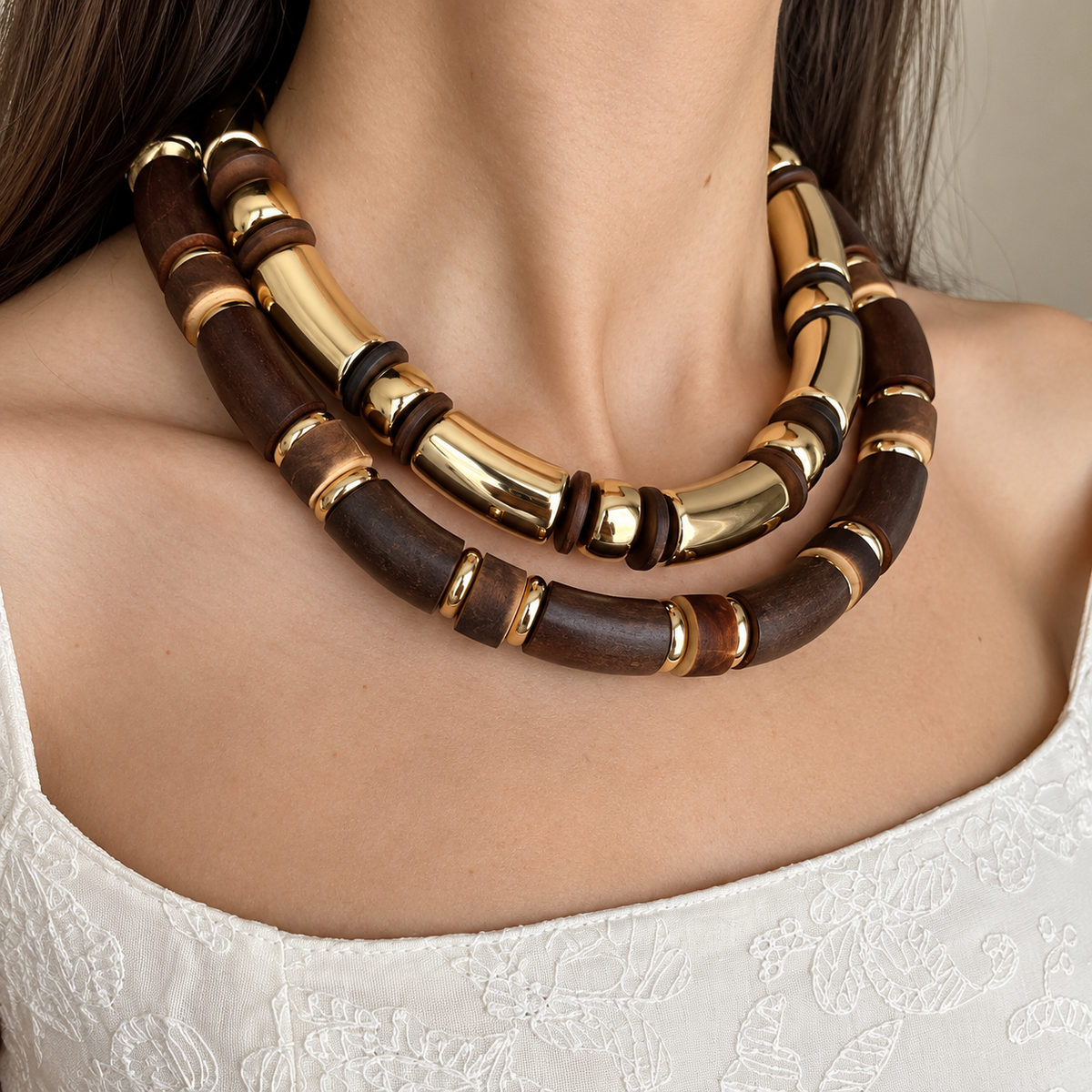 Mocha Gold Layered Statement Necklace