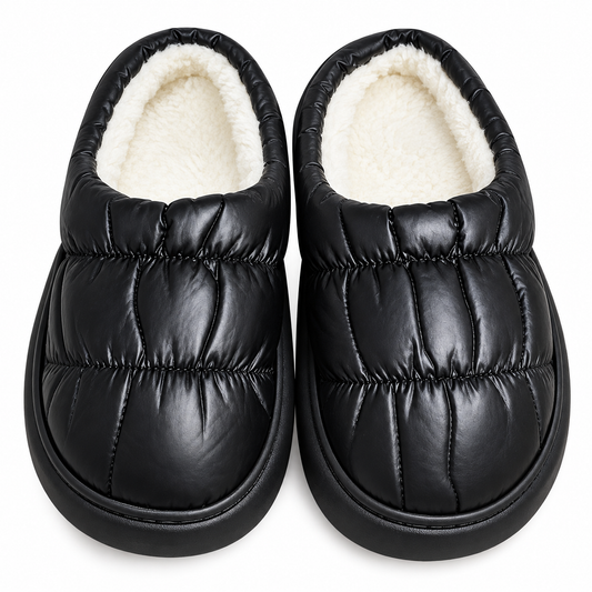 Cozy Quilted Puffer Slippers – Black