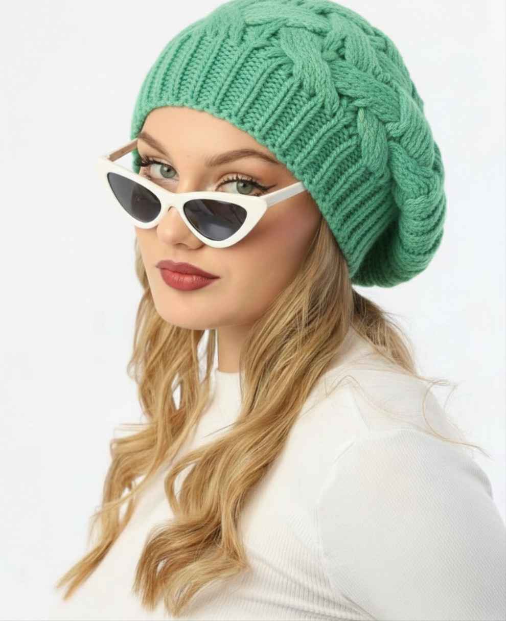 Mint Chunky- knit Beret