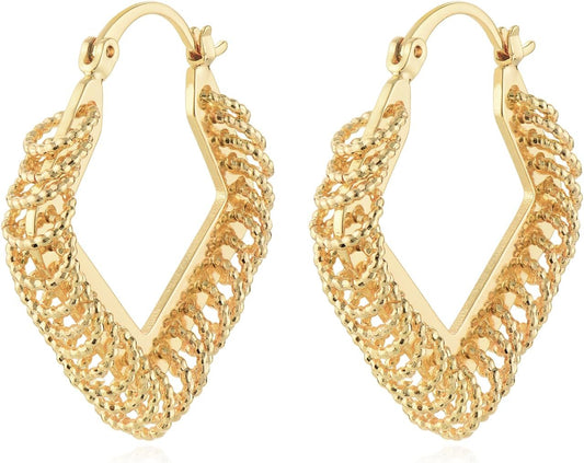 Braided Diamond-Shaped Hoop Earrings