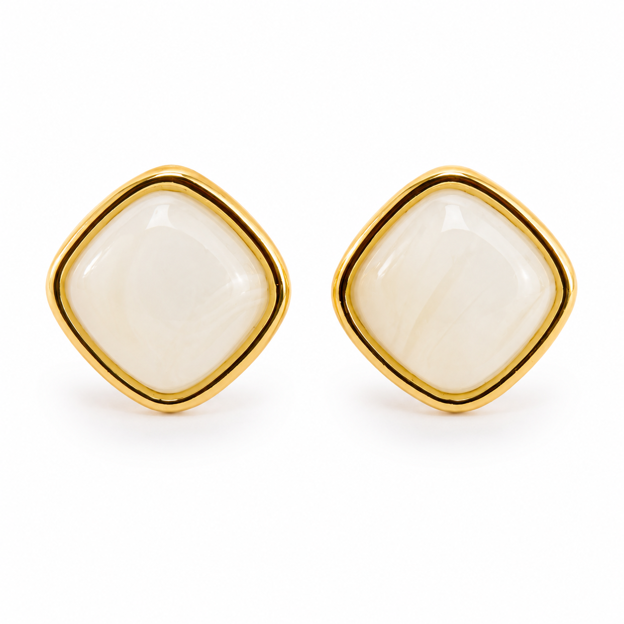 Ivory Glow Square Stud Earrings