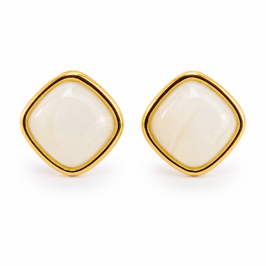 Ivory Glow Square Stud Earrings
