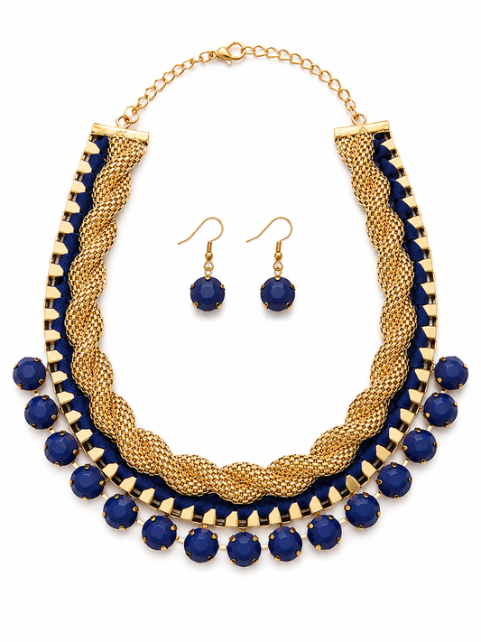 Royal Sapphire Braided Statement Necklace Set