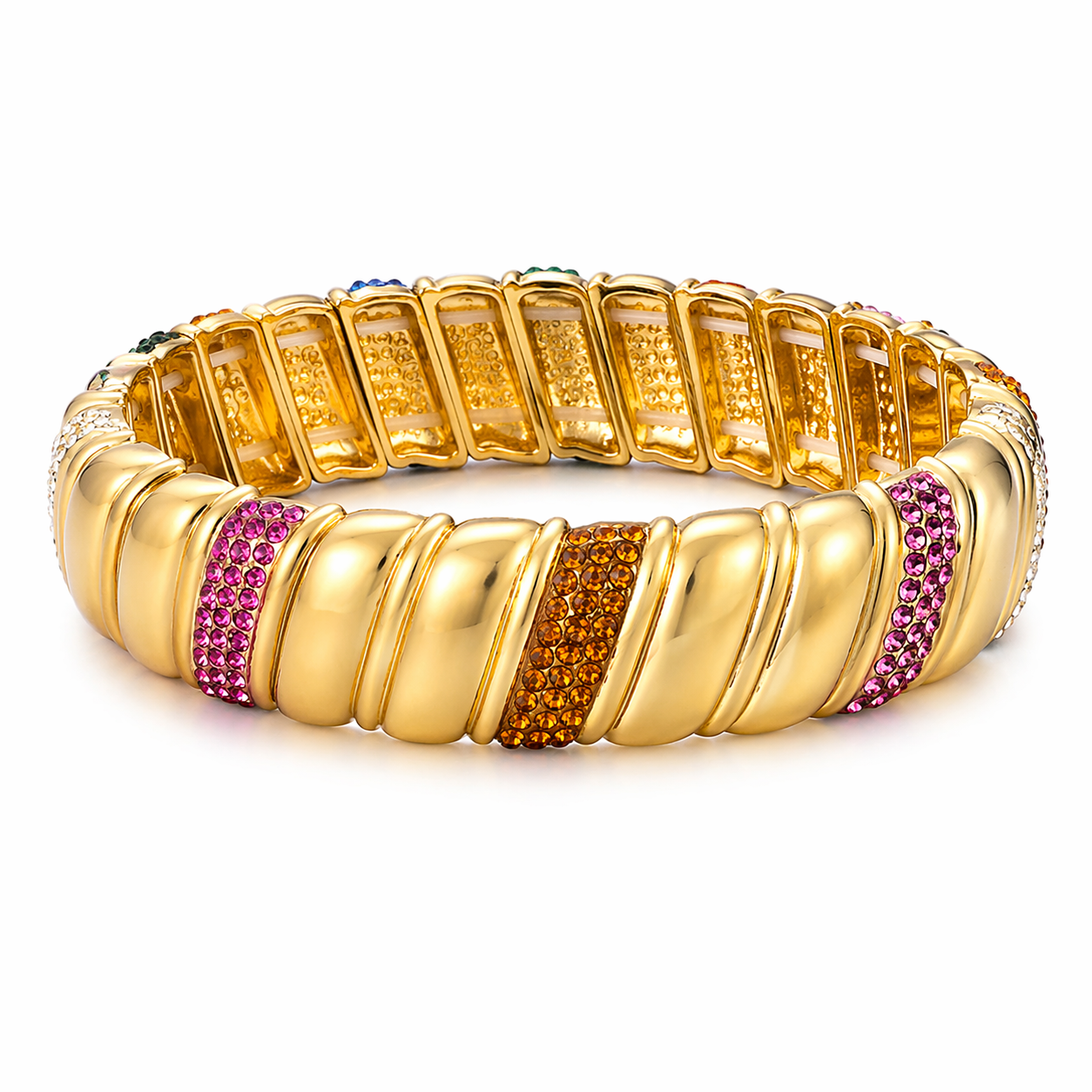 Golden Crystal Elastic Bangle – Dual Side Luxe Edition
