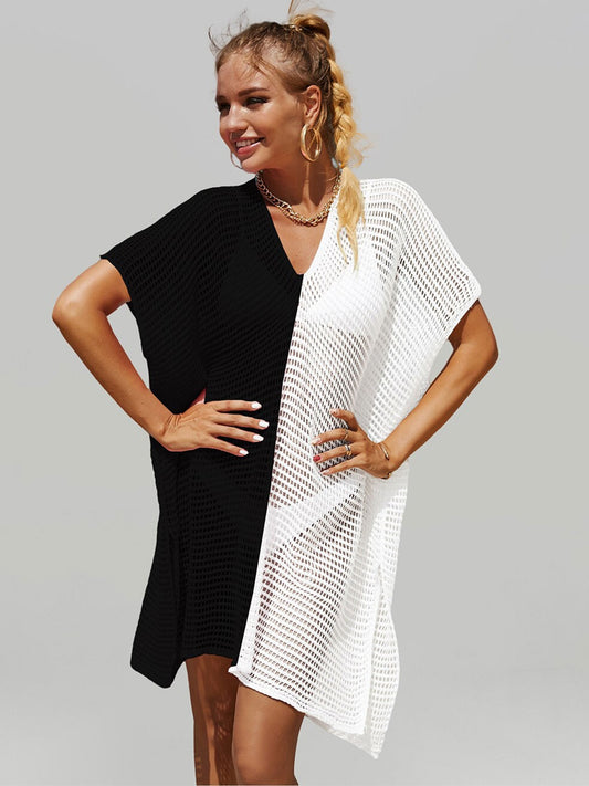 Two-Tone Mesh Knit Swimwear Cover-Up
