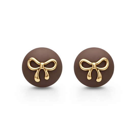 Choco Bow Gold Stud Earrings