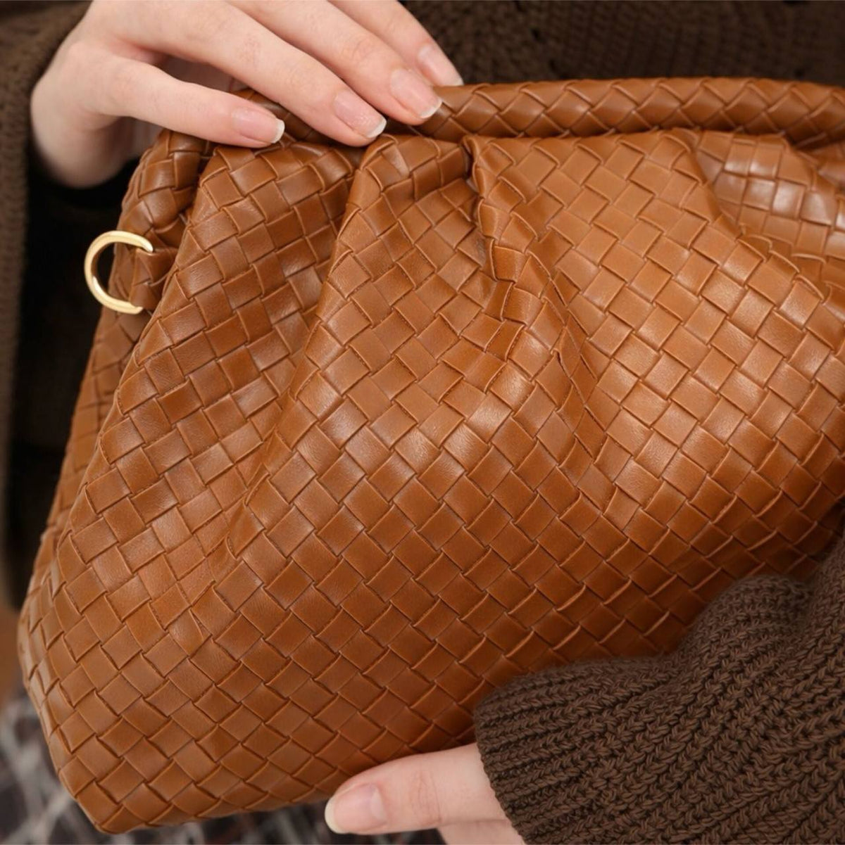 Caramel Woven Pouch Bag