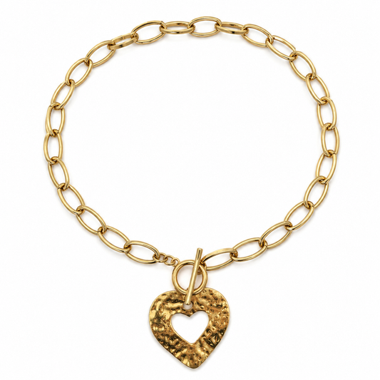 Hammered Heart Statement Necklace