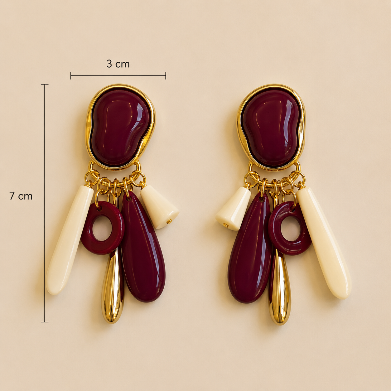 Burgundy Charm Statement Earrings