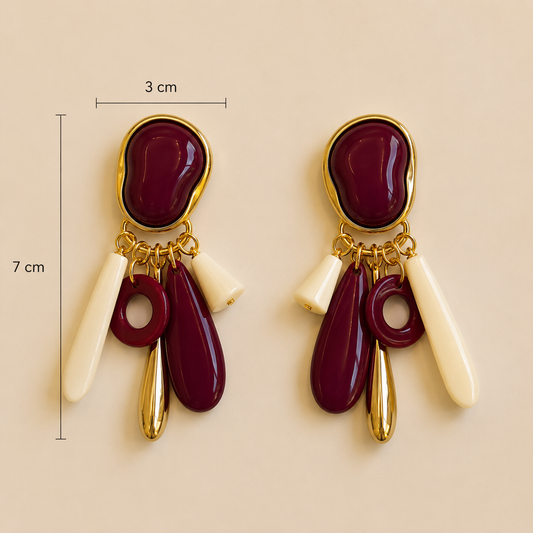Burgundy Charm Statement Earrings