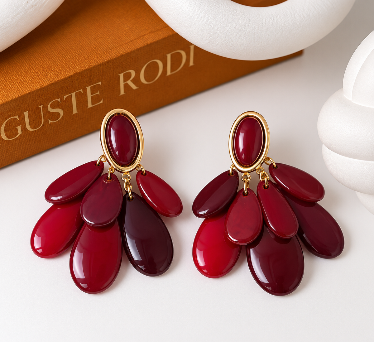 Burgundy Cascade Statement Earrings – 7 cm
