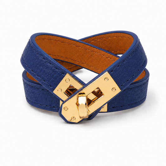 Sapphire Blue Double Wrap Leather Bracelet