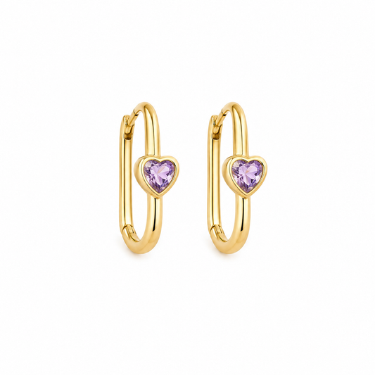 Lavender Heart Hoop Earrings