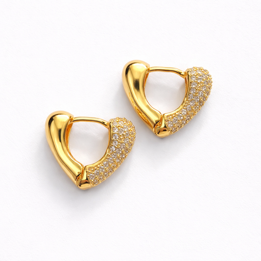 Golden Crystal Heart Hoop Earrings