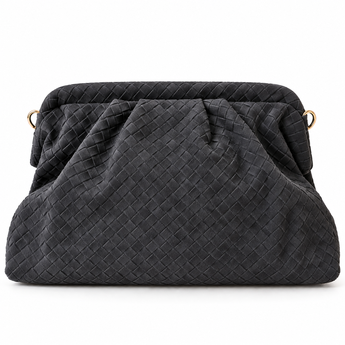 Charcoal Woven Suede Shoulder Bag
