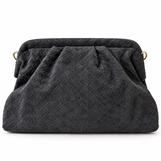 Charcoal Woven Suede Shoulder Bag