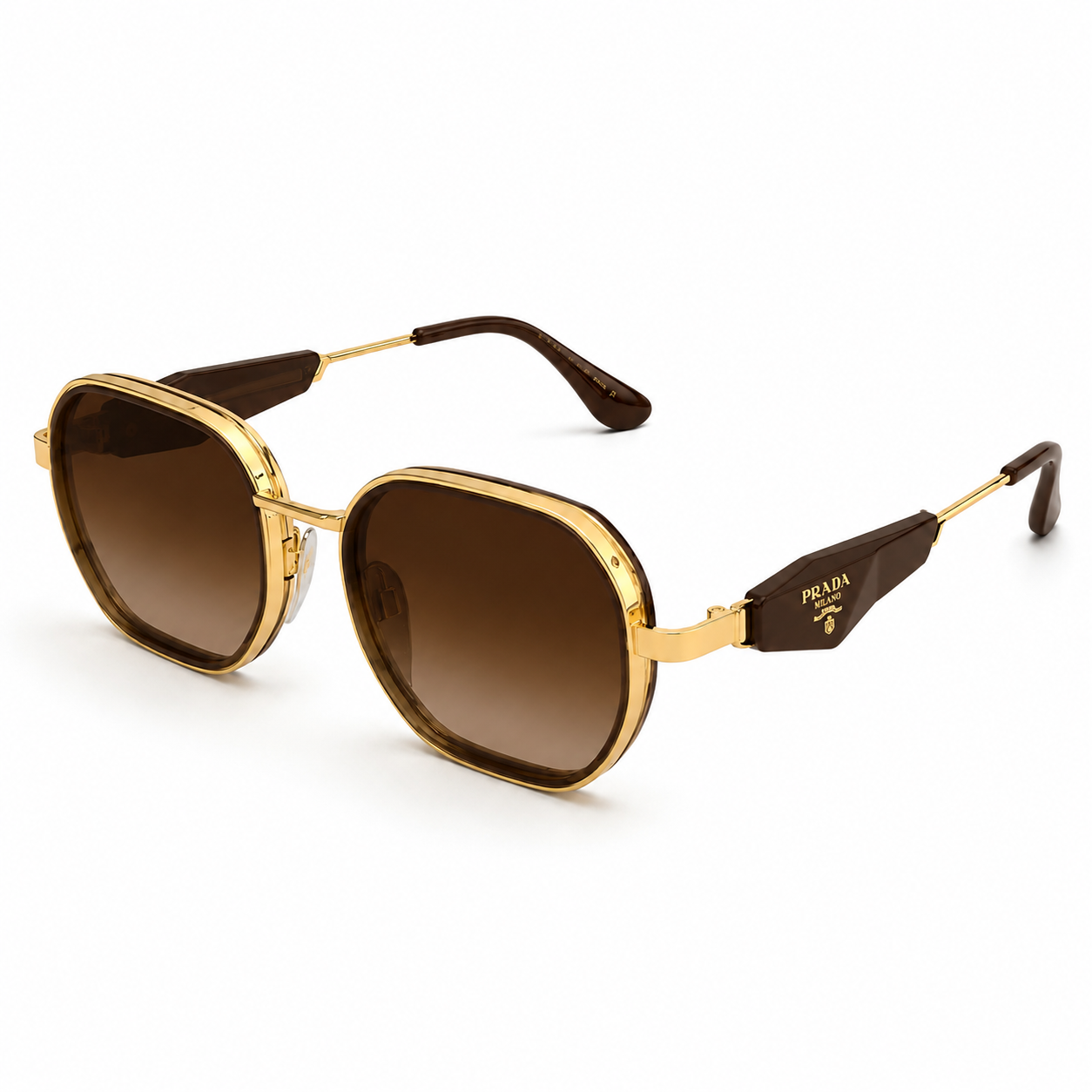 Golden Square Brown Gradient Sunglasses
