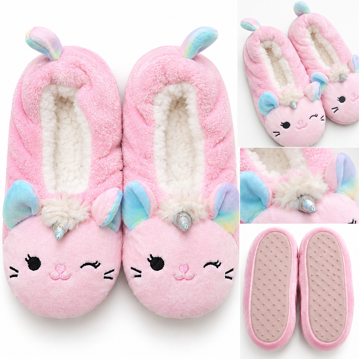 Pink Unicorn Kitty Plush House Slippers 🦄🩷