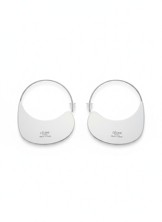 Sculptural Crescent Hoop Earrings (Silver)
