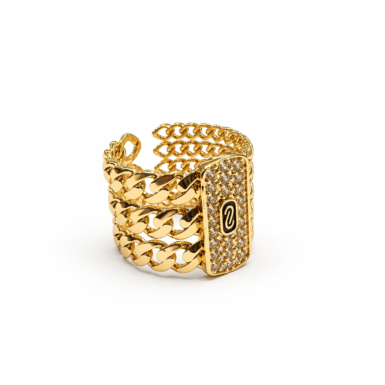 Gold Multi-Chain Statement Ring with Crystal Detail