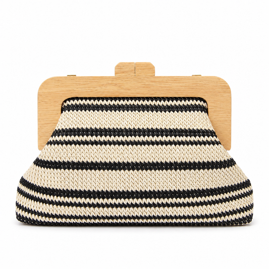 Riviera Noir Straw Clutch