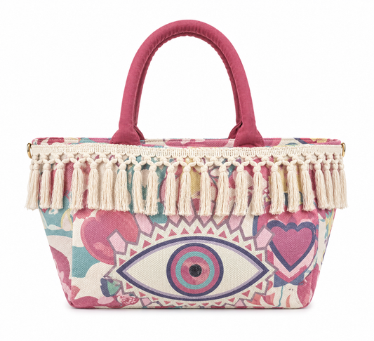 Boho Evil Eye Fringe Tote Bag