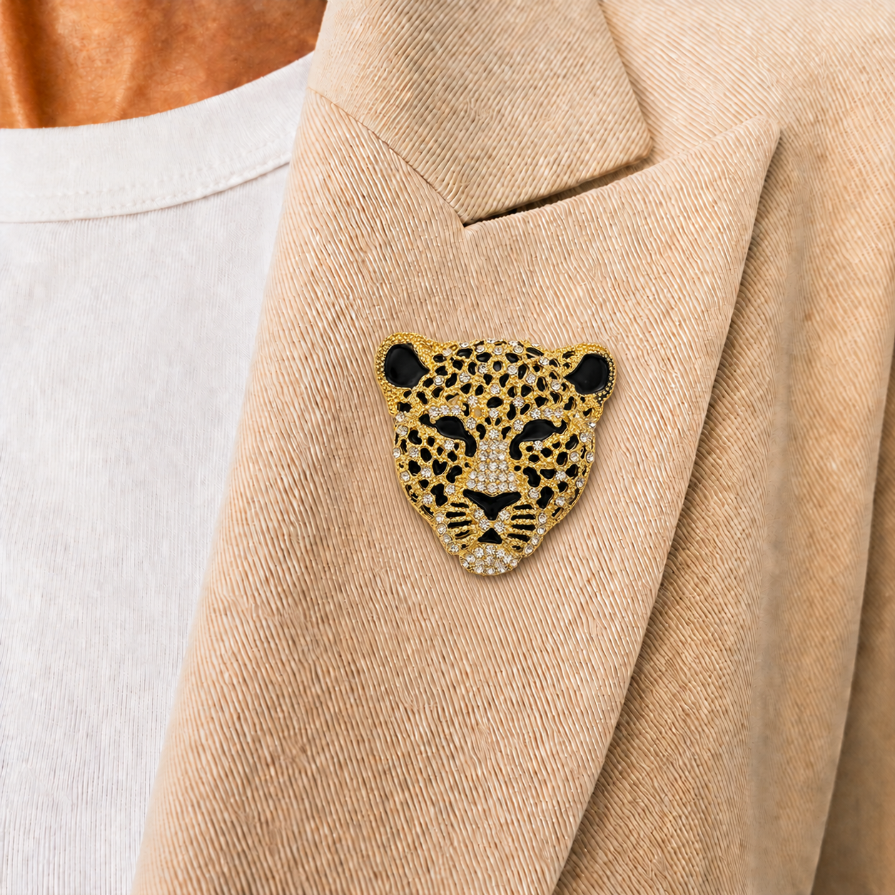 Golden Leopard Crystal Brooch