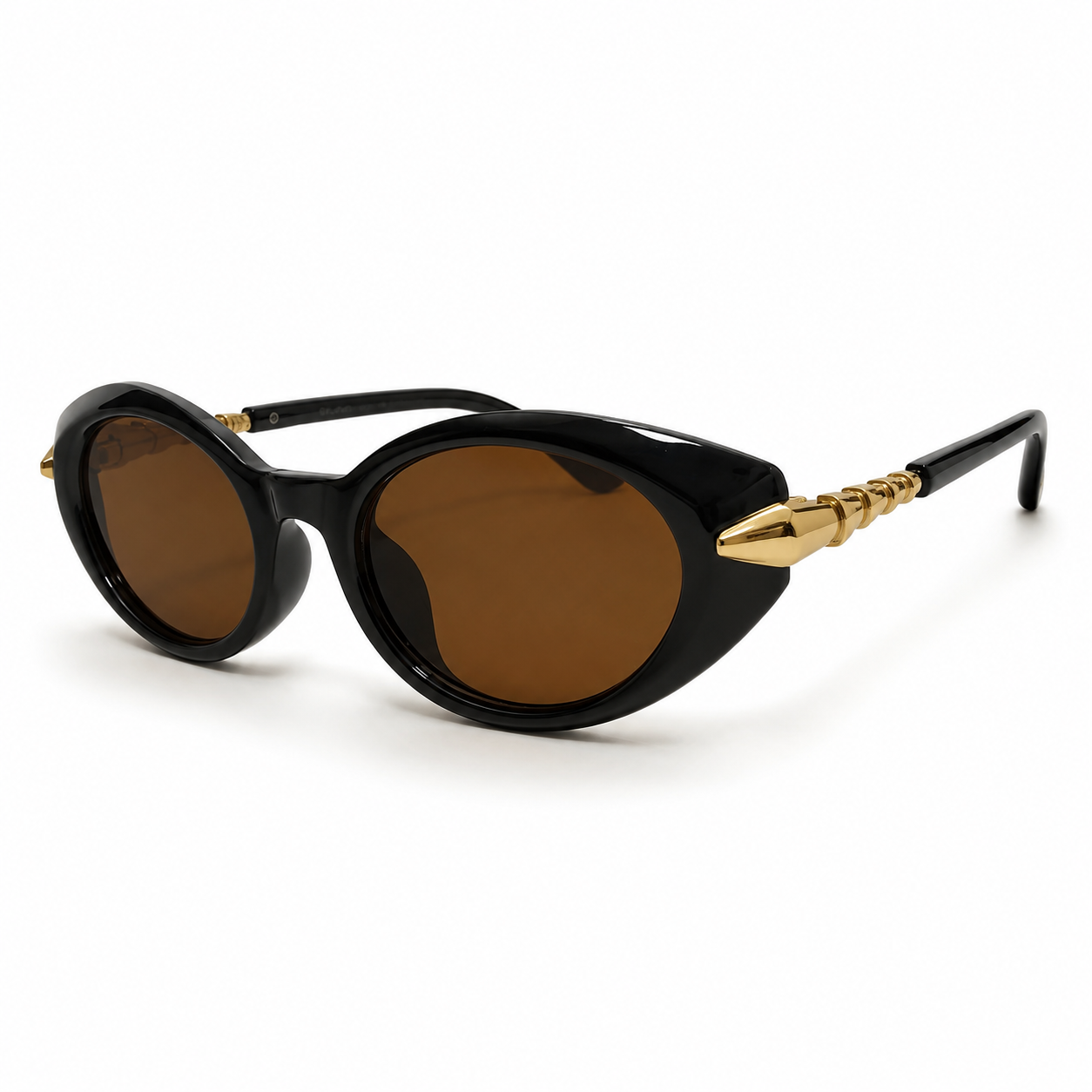 Black Oval Sunglasses with Gold Accents