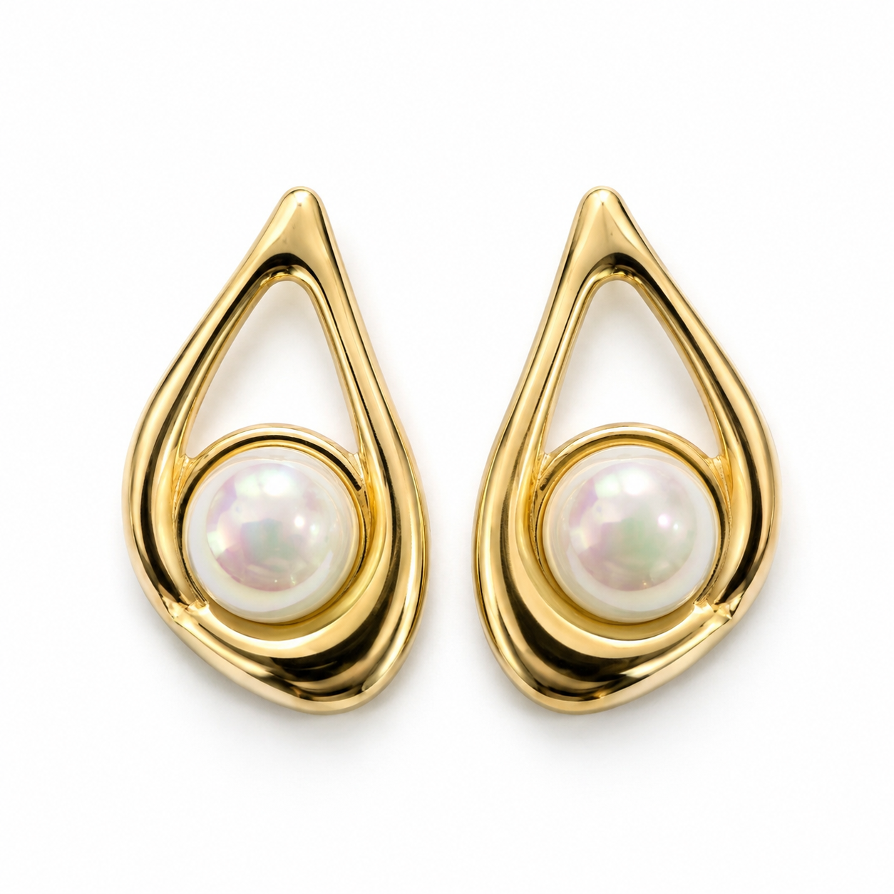 Golden Teardrop Pearl Statement Earrings
