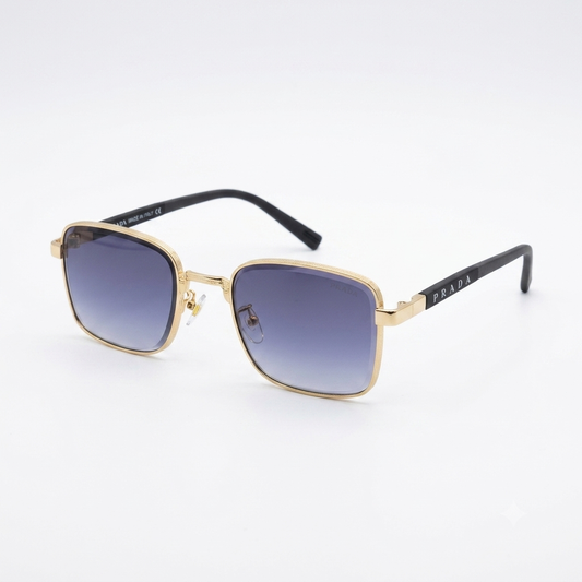Gold-Frame Geometric Sunglasses with Blue Gradient Lenses