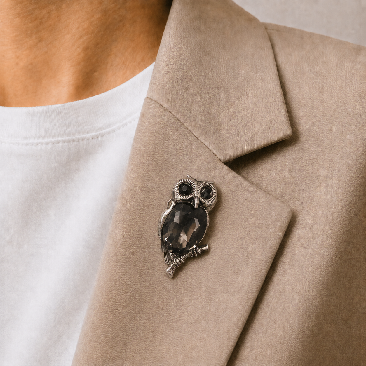 Midnight Crystal Owl Brooch