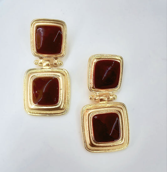 Vintage-Inspired Bordeaux Stone Drop Earrings