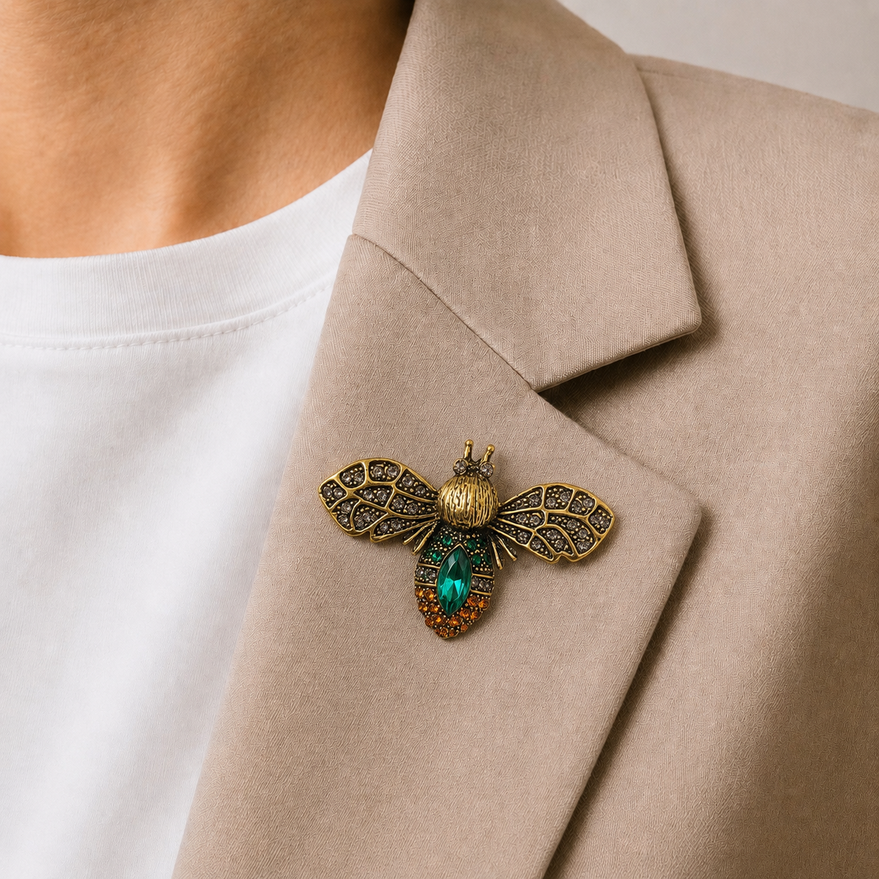 Emerald Crystal Bee Brooch