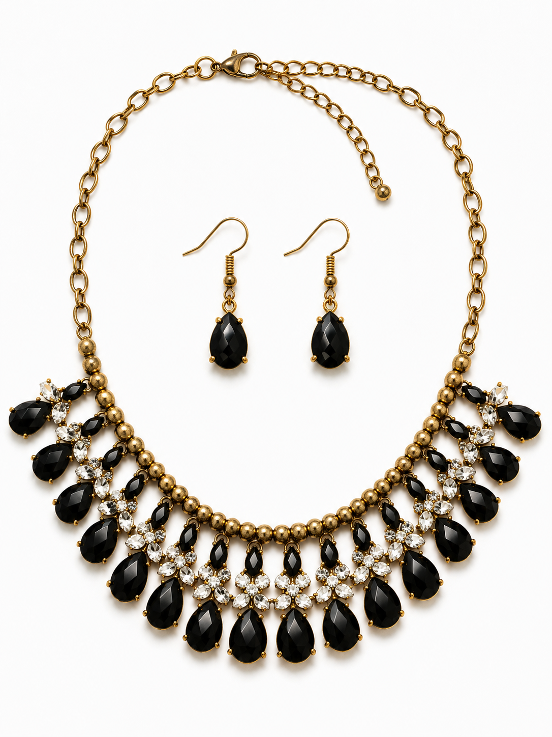 Midnight Elegance Crystal Statement Necklace Set