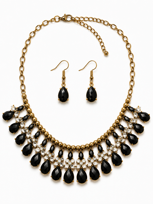 Midnight Elegance Crystal Statement Necklace Set