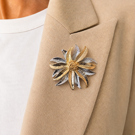 Two-Tone Sculpted Flower Brooch