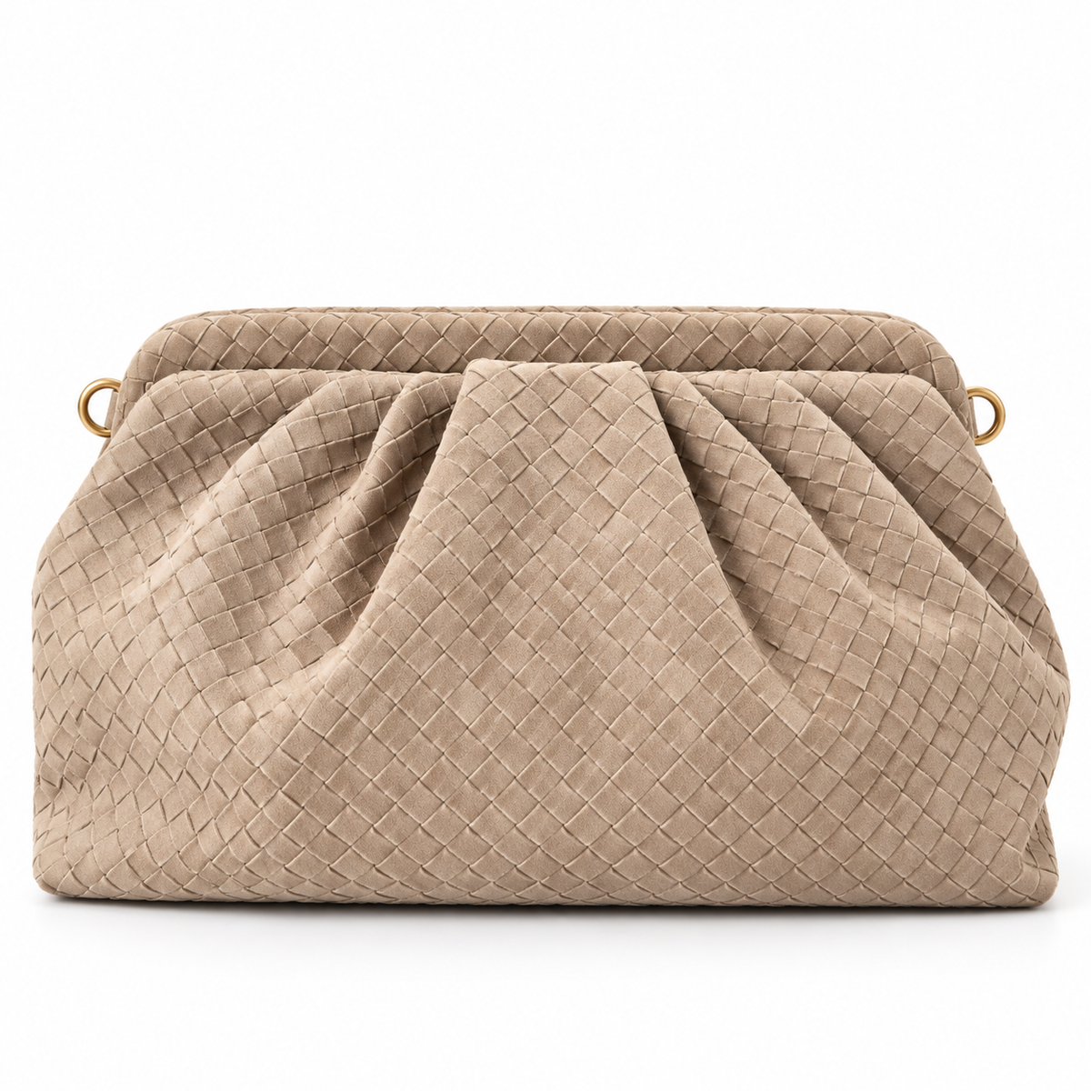 Woven Suede Shoulder Bag – Sand Beige