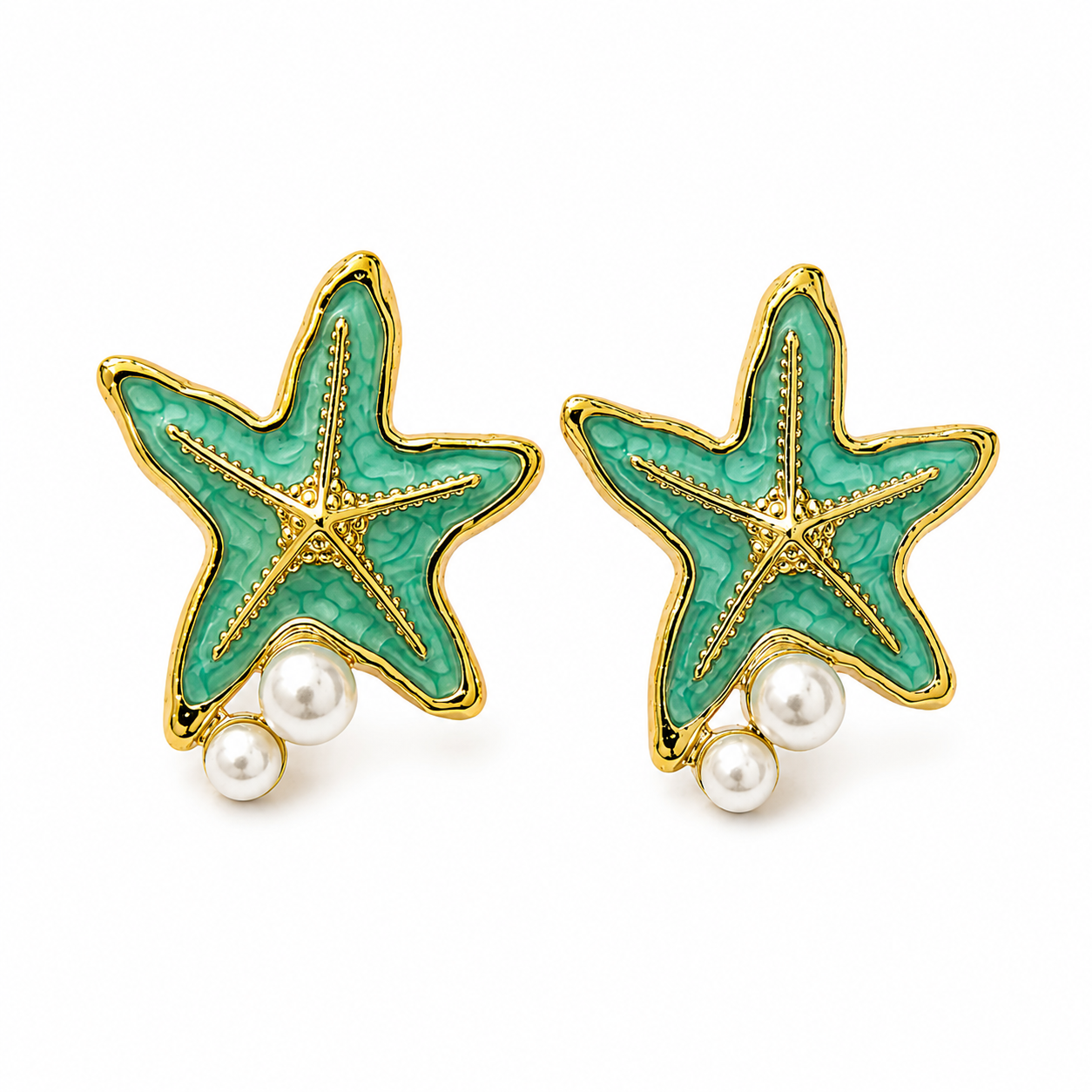 Seafoam Starfish Pearl Earrings