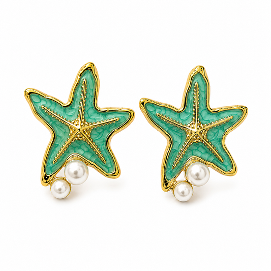 Seafoam Starfish Pearl Earrings