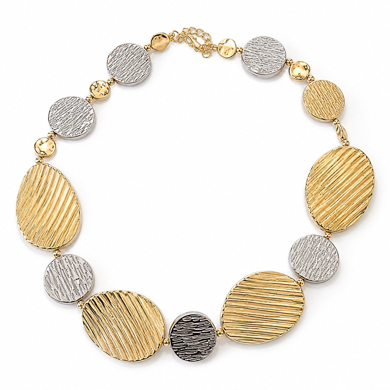 Two-Tone Sculpted Disc Statement Necklace