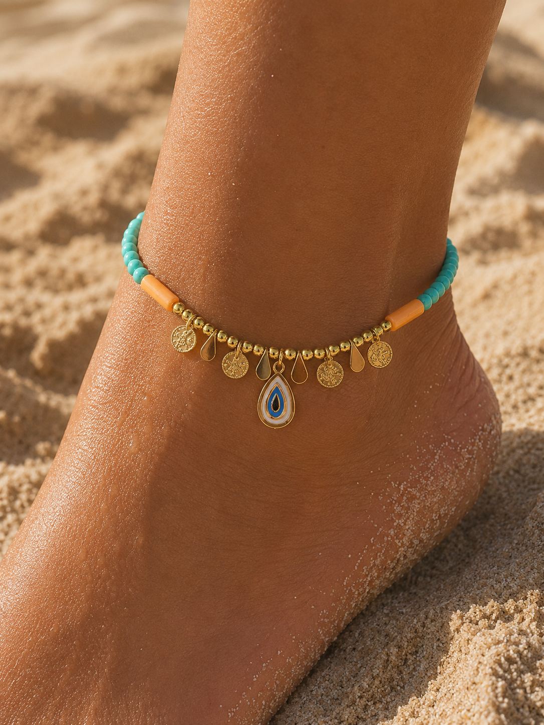 Azure Evil Eye Charm Anklet
