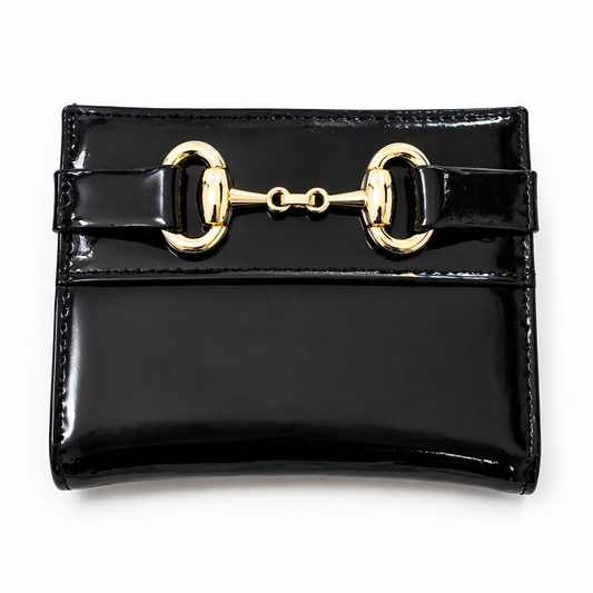 Noir Patent Luxe Wallet – Gold Horsebit Detail