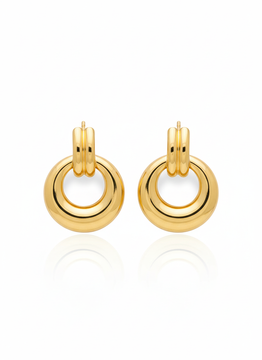Elegant Gold Double-Band Hoop Drop Earrings