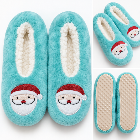 Aqua Santa Cozy House Slippers 🎅🏻🩵