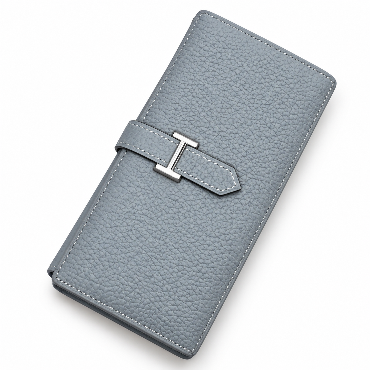 Pebbled Leather Long Wallet – Grey