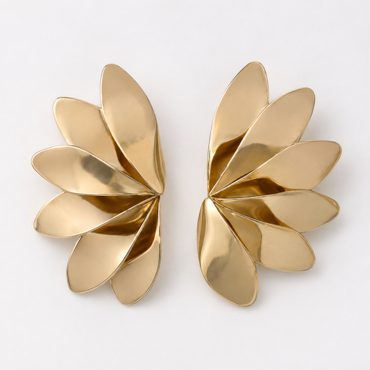 Golden Fan Statement Earrings
