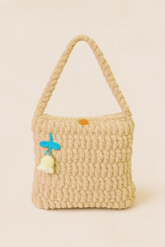 Handmade Plush Beige Bloom Bag